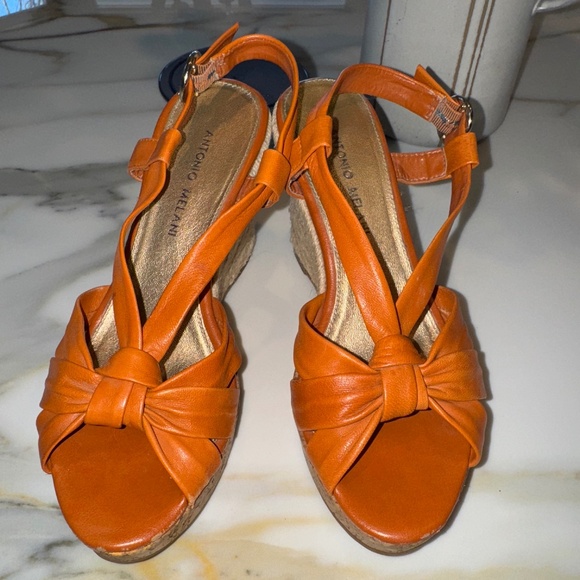 ANTONIO MELANI BURNT ORANGE WEDGE SANDAL SZ 7 - Picture 3 of 7